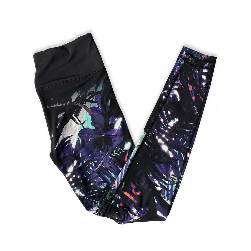 Victoria’s Secret VSX Leggings Women Black Purple Floral Print Yoga Workout Sz S